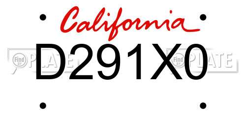 D291X0 California License Plate