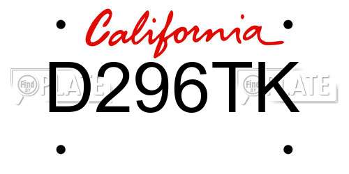 D296TK California License Plate