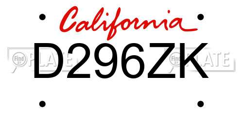 D296ZK California License Plate