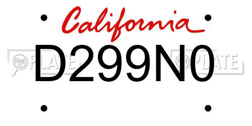 D299N0 California License Plate