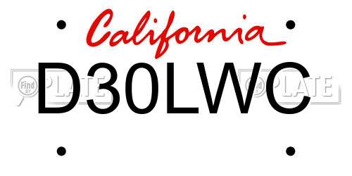 D30LWC California License Plate