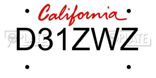 D31ZWZ California License Plate