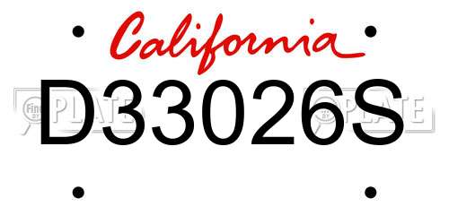 D33026S California License Plate