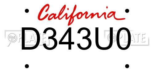 D343U0 California License Plate