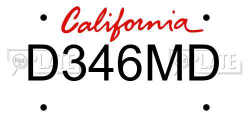 D346MD California License Plate