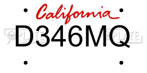 D346MQ California License Plate