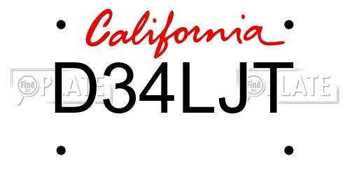 D34LJT California License Plate