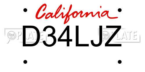 D34LJZ California License Plate