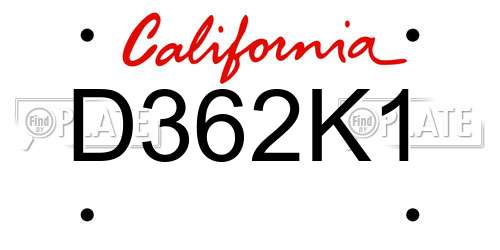 D362K1 California License Plate