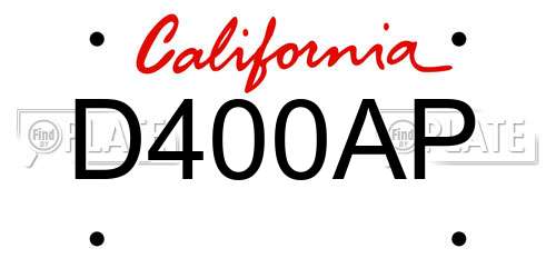 D400AP California License Plate