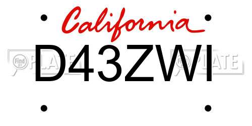 D43ZWI California License Plate