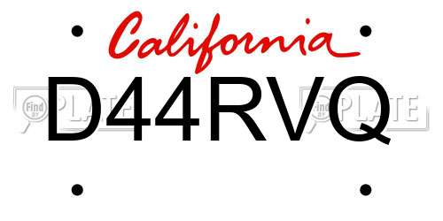D44RVQ California License Plate