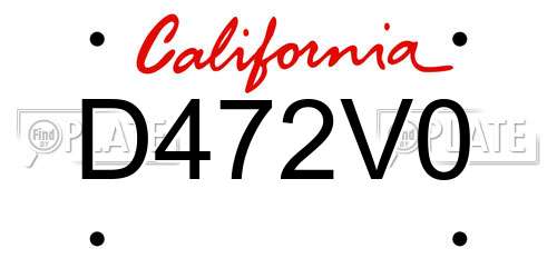 D472V0 California License Plate