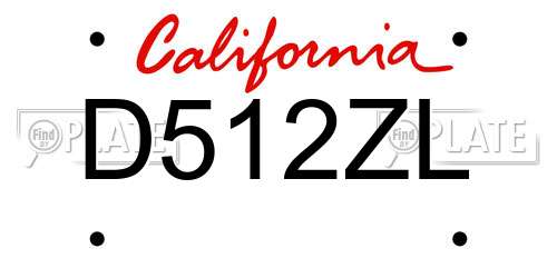 D512ZL California License Plate
