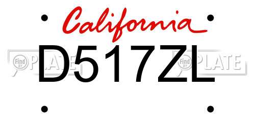 D517ZL California License Plate