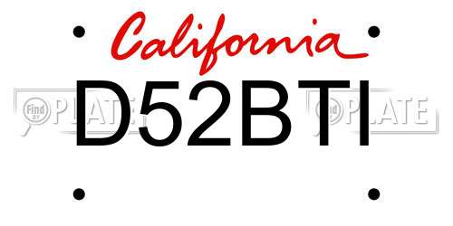 D52BTI California License Plate