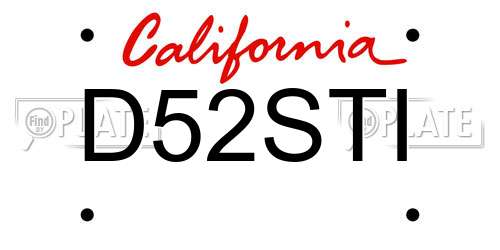 D52STI California License Plate