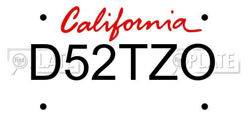 D52TZO California License Plate