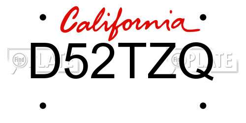 D52TZQ California License Plate