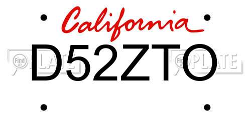 D52ZTO California License Plate