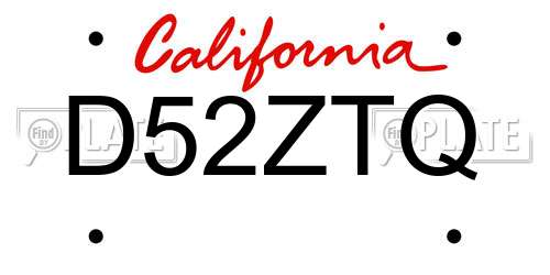 D52ZTQ California License Plate