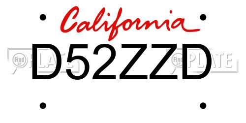 D52ZZD California License Plate