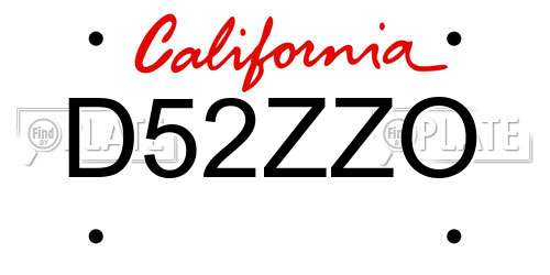 D52ZZO California License Plate