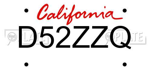 D52ZZQ California License Plate