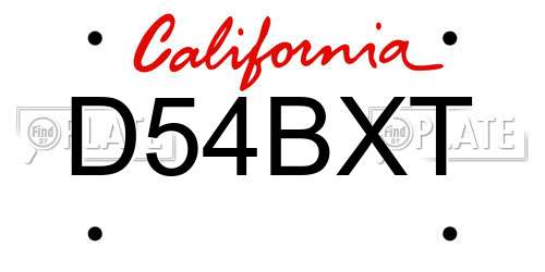 D54BXT California License Plate