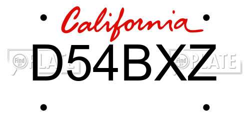 D54BXZ California License Plate