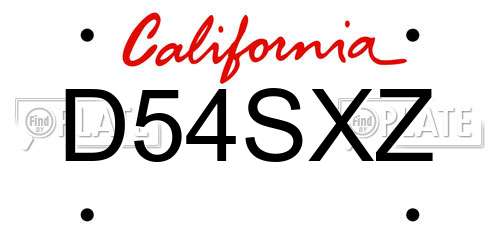 D54SXZ California License Plate