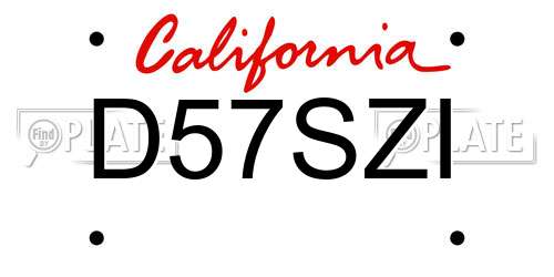 D57SZI California License Plate