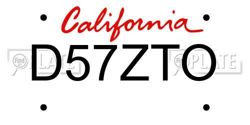 D57ZTO California License Plate