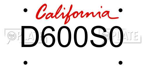 D600S0 California License Plate