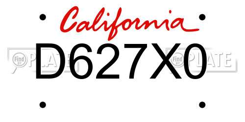 D627X0 California License Plate