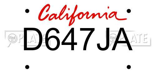 D647JA California License Plate