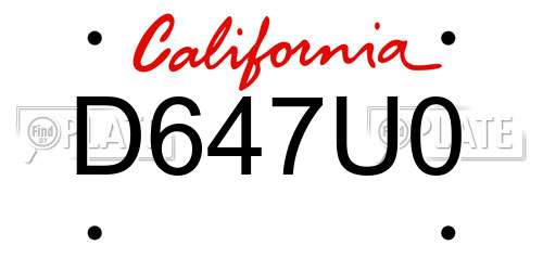 D647U0 California License Plate
