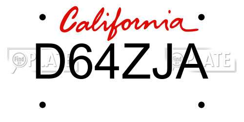 D64ZJA California License Plate