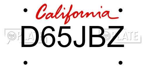 D65JBZ California License Plate