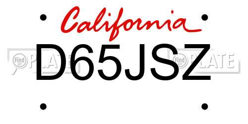 D65JSZ California License Plate
