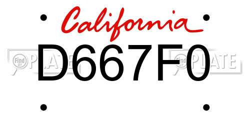 D667F0 California License Plate