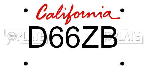 D66ZB California License Plate
