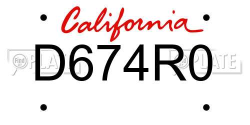 D674R0 California License Plate