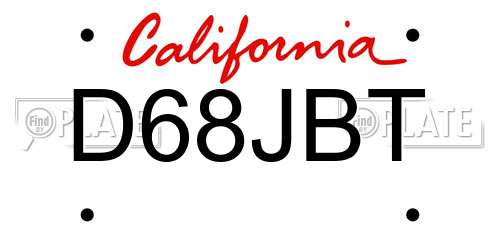 D68JBT California License Plate