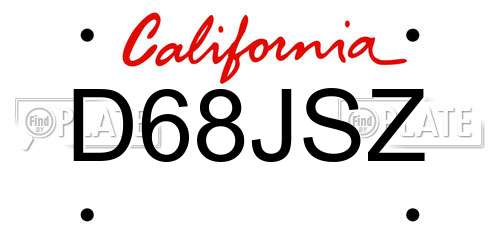 D68JSZ California License Plate
