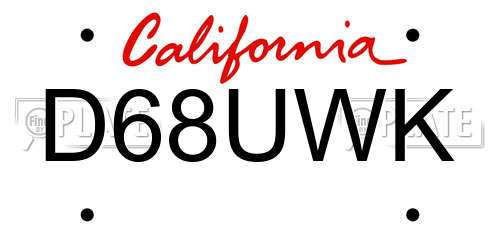 D68UWK California License Plate
