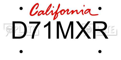 D71MXR California License Plate