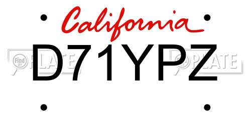 D71YPZ California License Plate