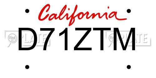 D71ZTM California License Plate
