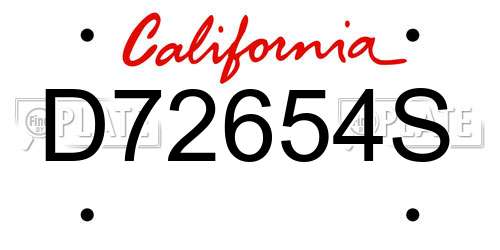 D72654S California License Plate